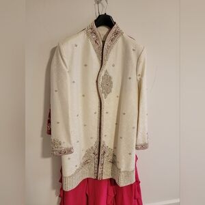 Elegant Cream and Red Embroidered Sherwani